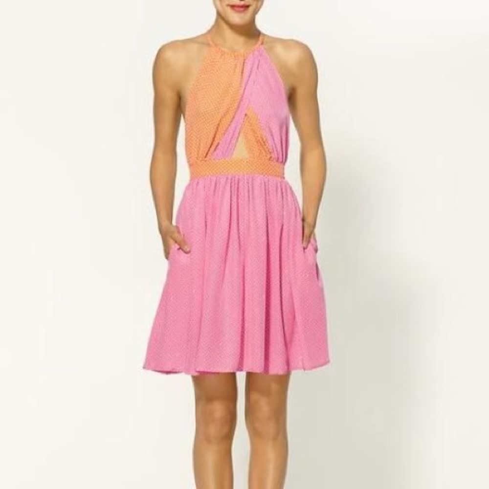Juicy Couture Pink & Orange Silk Halter Dress